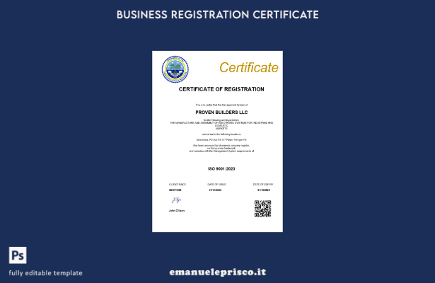 certificato di registrazione aziendale in stile verificato della Micronesia Mode